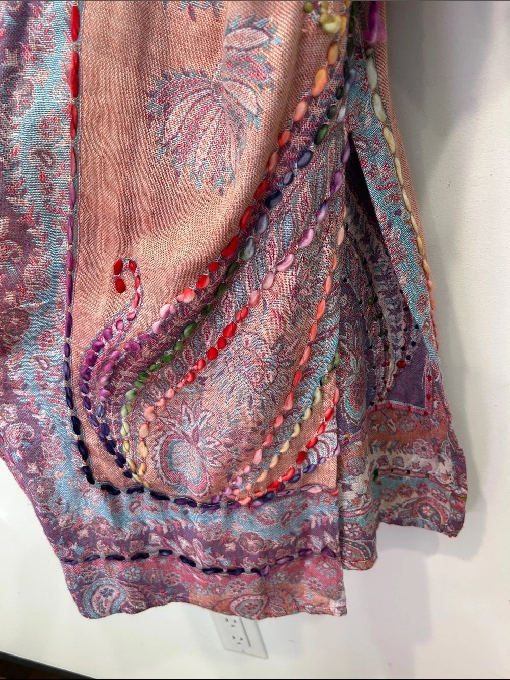 RAJ Boho Lavender & Peach Floral Embroidered Kimono duster rayon one size - Picture 8 of 13